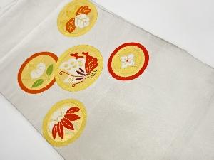 リサイクル　蝶に桐・橘・笹模様織出し名古屋帯